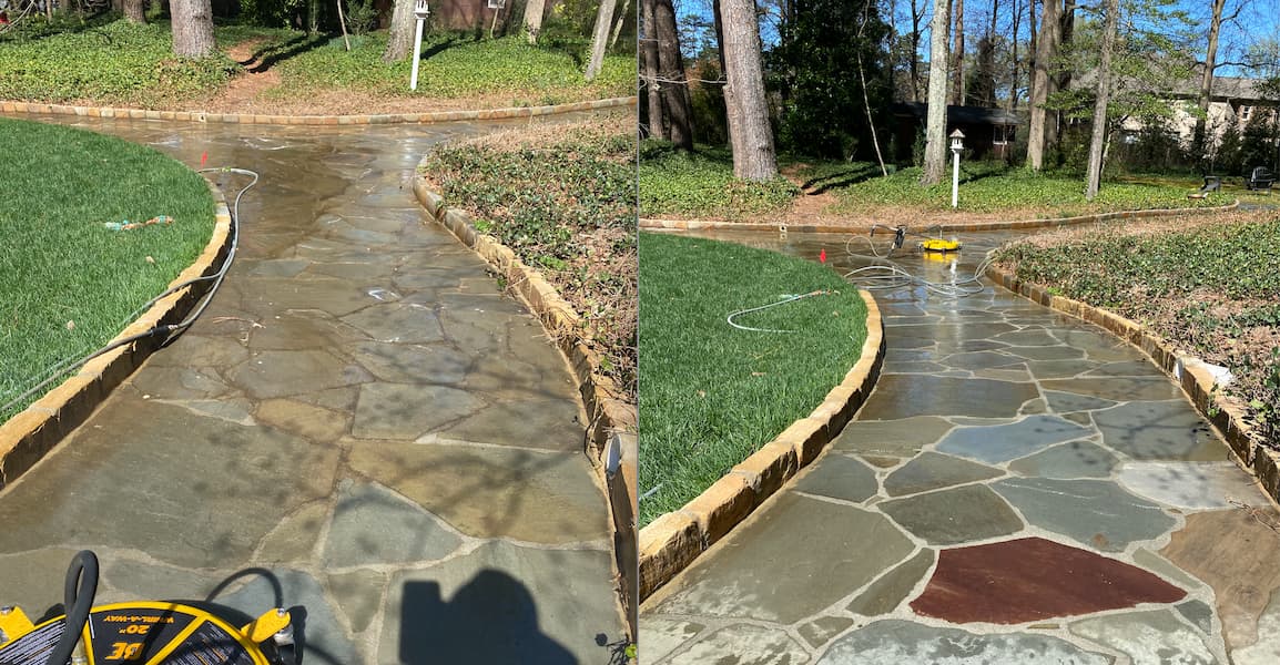 Pressure washing helps restore driveways and walkways